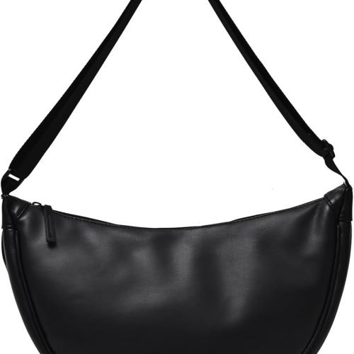 PU Leather Crossbody Bag Large Dumpling Bag Lightweight Hobo Sling Bag Shoulder Bag for Women Men.