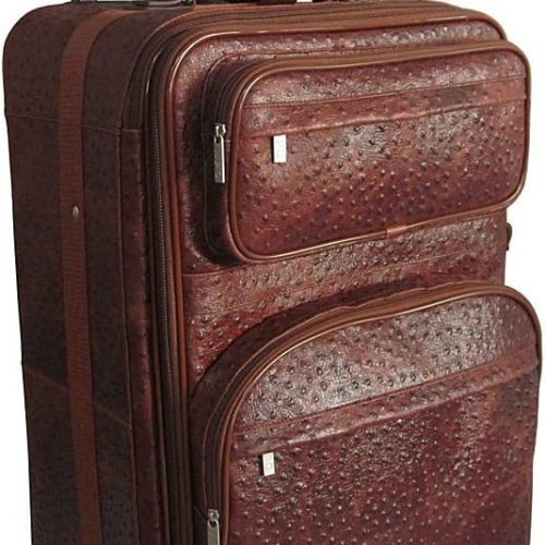 Ostrich Print Leather Expandable Suitcase with Wheels