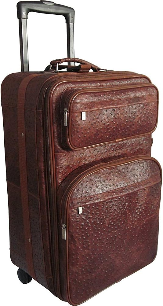 Ostrich Print Leather Expandable Suitcase with Wheels