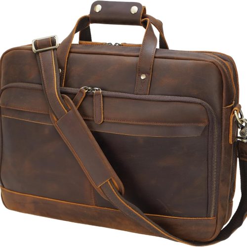 Leather Briefcase for Men Laptop Crossbody Messenger Bag
