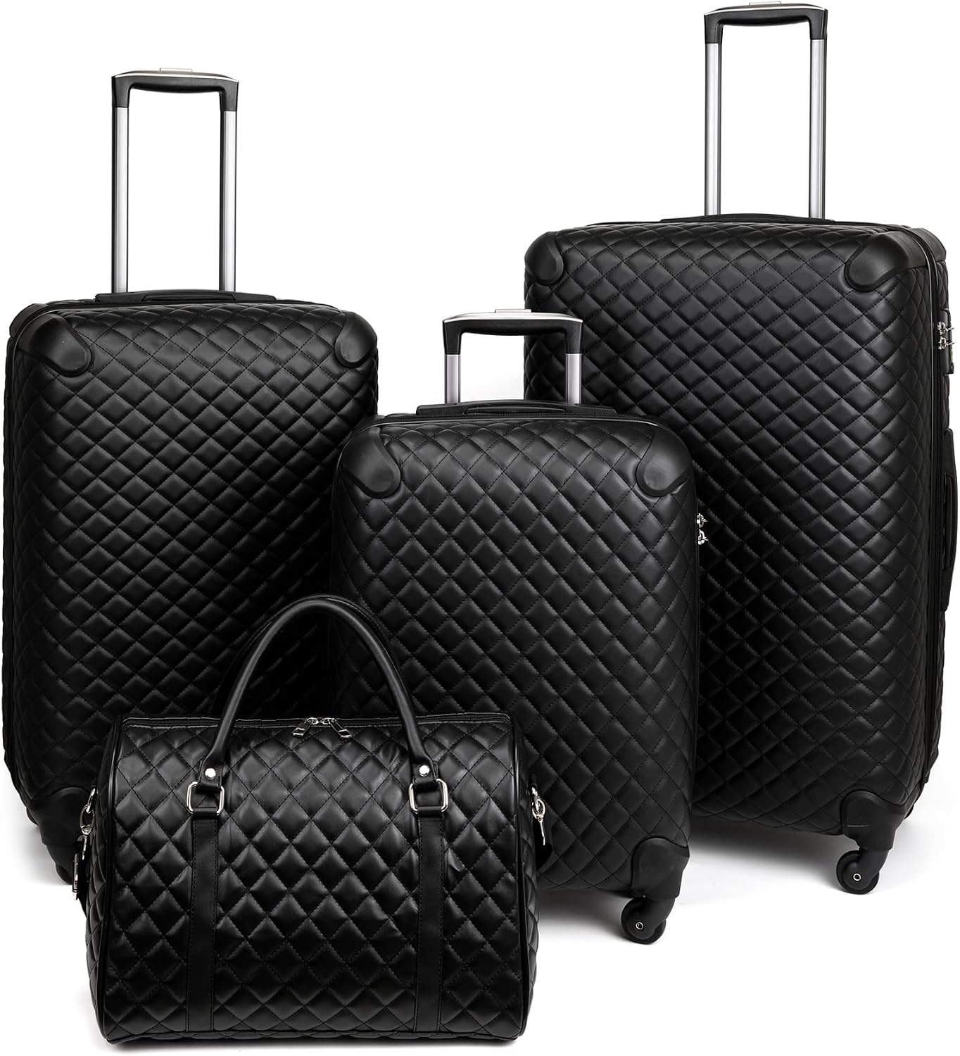 Plaid PU Leather Softshell Luggage Set with Spinner Wheels