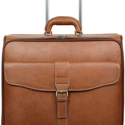 Leather Rolling Laptop Case Wheeled Briefcase Suitcase