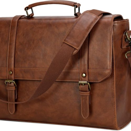 Mens Vintage Leather Waterproof Laptop Briefcase Messenger Bag