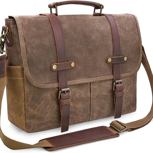 Mens Waterproof Vintage Leather Waxed Canvas Messenger Bag