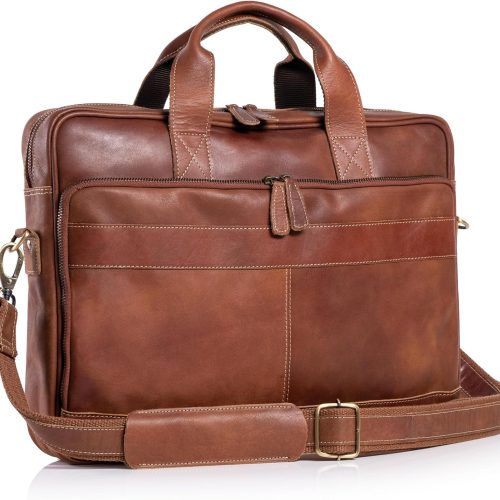 Leather Briefcase Laptop Messenger Bag for Office Use